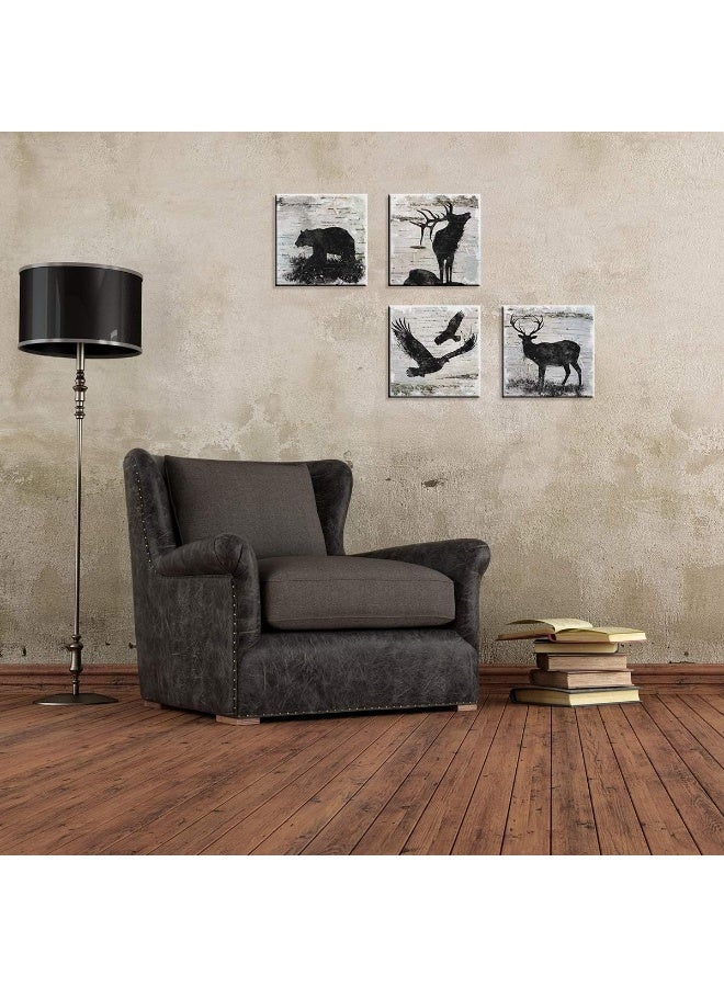 sunfrower Deer Wall Art Woodland Nursery Wildlife Pictures Cabin Wall Decor Rustic Bear Moose Elk Painting Prints Canvas Mountain Animal Artwork for Bathroom Bedroom Living Room Lodge Home Decoration 12x12" 4P - Image 2