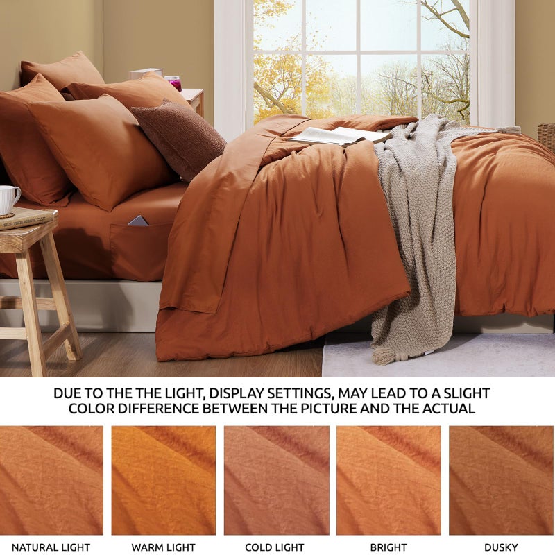 WRENSONGE Queen Comforter Set- 7 Pieces Soft Burnt Orange Bed in a Bag with Fitted Sheet, Flat Sheet, 2 Shams, and 2 Pillowcases-Warm Bed Sets Fall Comforter for All Seasons - Image 5