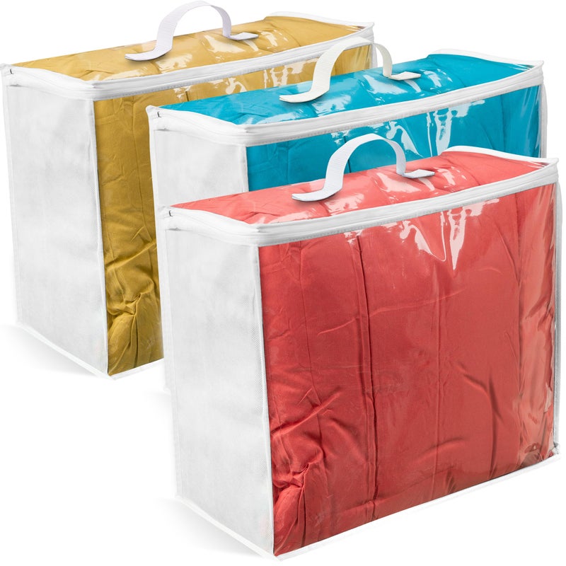 VitalUp 3 Pack Clear Plastic Storage Bags, Durable Zippered Storage Bags for Comforters, Blankets, Clothes, and Bedding - Breathable Nonwoven with Clear Front for Easy Organizing 20x20x8 - Image 1