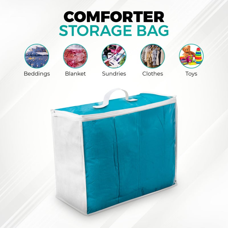 VitalUp 3 Pack Clear Plastic Storage Bags, Durable Zippered Storage Bags for Comforters, Blankets, Clothes, and Bedding - Breathable Nonwoven with Clear Front for Easy Organizing 20x20x8 - Image 2