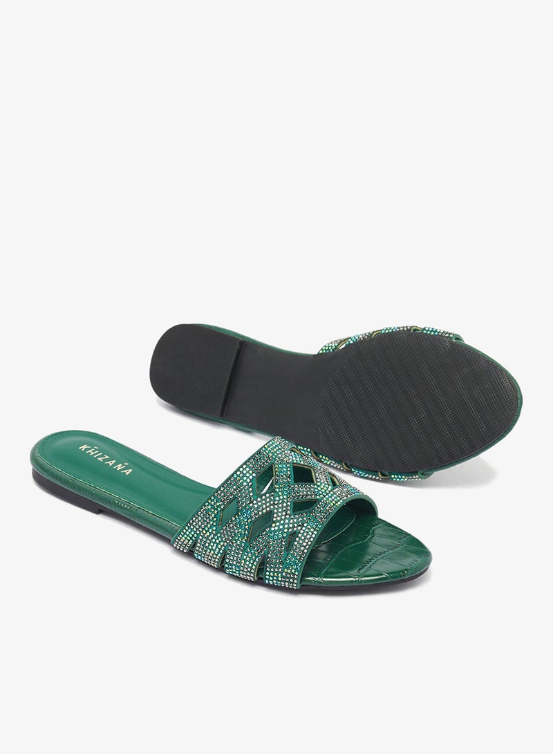 Khizana Rhinestone Embellished Flat Sandals - Image 3