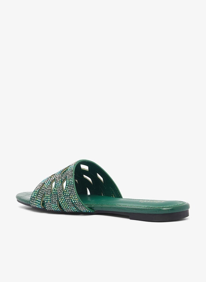 Khizana Rhinestone Embellished Flat Sandals - Image 1