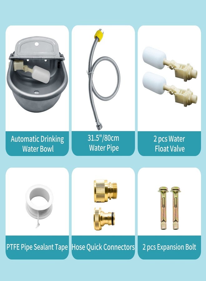 COMVIEE Automatic Animal Drinking Water Bowl, 304 Stainless Steel Waterer for Dog Horse Goat Pig Cow, Livestock Water Trough Dispenser with Pipe Hose, 2 Float Valves, Quick Connecter, Expansion Bolt - Image 2