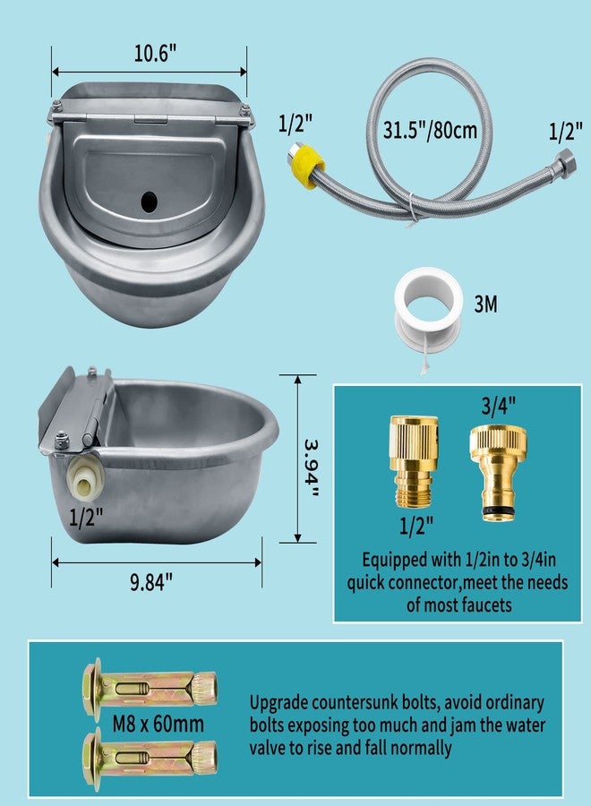 COMVIEE Automatic Animal Drinking Water Bowl, 304 Stainless Steel Waterer for Dog Horse Goat Pig Cow, Livestock Water Trough Dispenser with Pipe Hose, 2 Float Valves, Quick Connecter, Expansion Bolt - Image 3