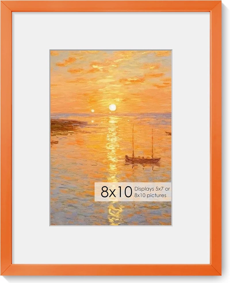 Fun Memories إطار صور معدني مقاس 8x10 بوصة من ذكريات ممتعة - إطارات صور ألومنيوم - حشوة 5x7 - مثالي للعرض على الحائط أو الطاولة - يتضمن ملحقات تعليق وخطاف حائط - برتقالي - مجموعة من 1 - Image 1
