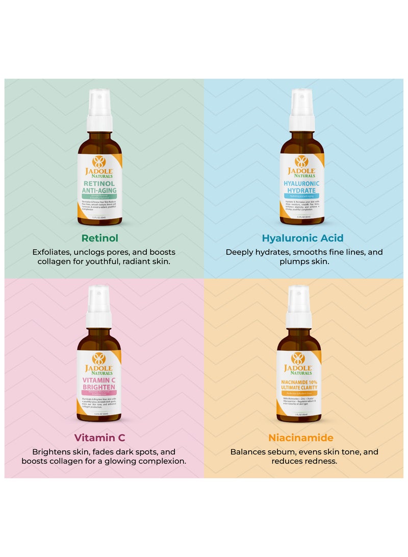 Jadole Naturals Quartet Anti-Aging Serum Set (Each 30ml), Vitamin C, Retinol, Niacinamide & Hyaluronic Acid - Image 5