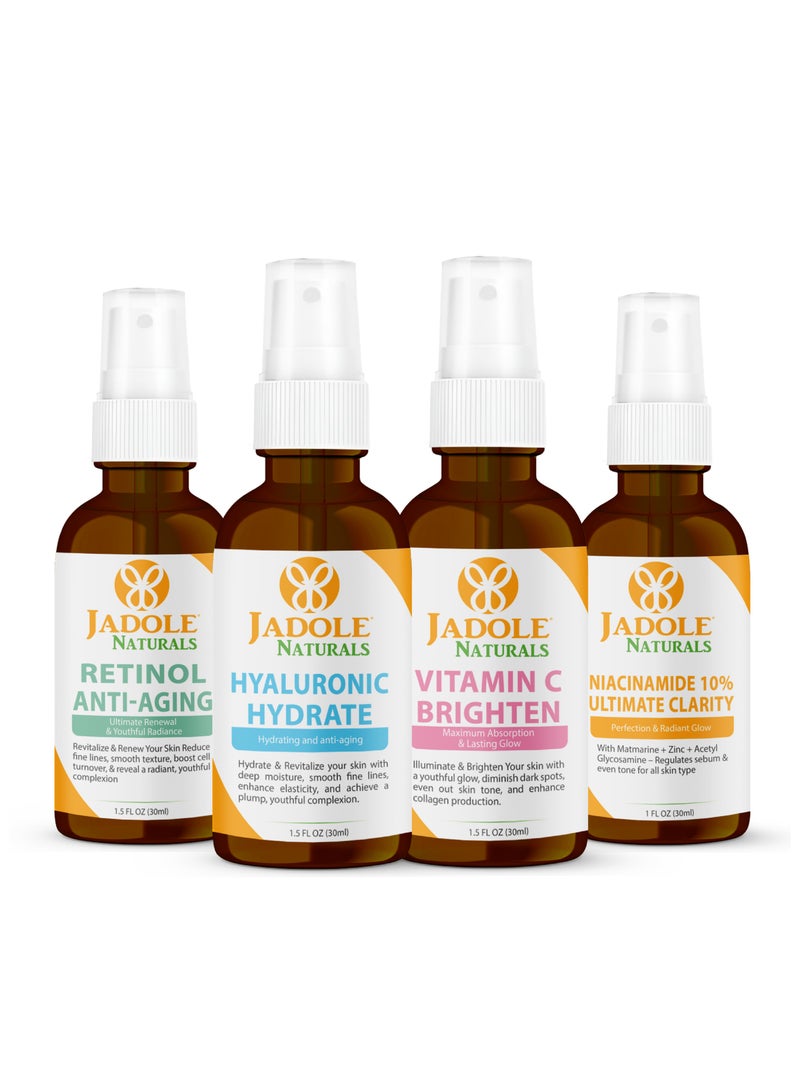 Jadole Naturals Quartet Anti-Aging Serum Set (Each 30ml), Vitamin C, Retinol, Niacinamide & Hyaluronic Acid - Image 1