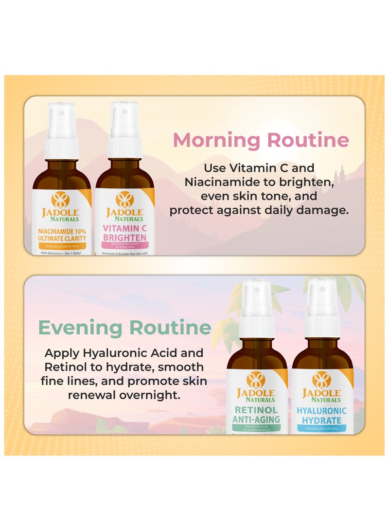 Jadole Naturals Quartet Anti-Aging Serum Set (Each 30ml), Vitamin C, Retinol, Niacinamide & Hyaluronic Acid - Image 3