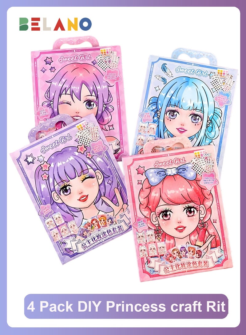 BELANO 4 Pcs Princess Dress Up Sticker Book, Art and Crafts Makeup Toys for Girls,Portable Gift Box Set, Ideal Birthday Gift for Girls. - Image 1