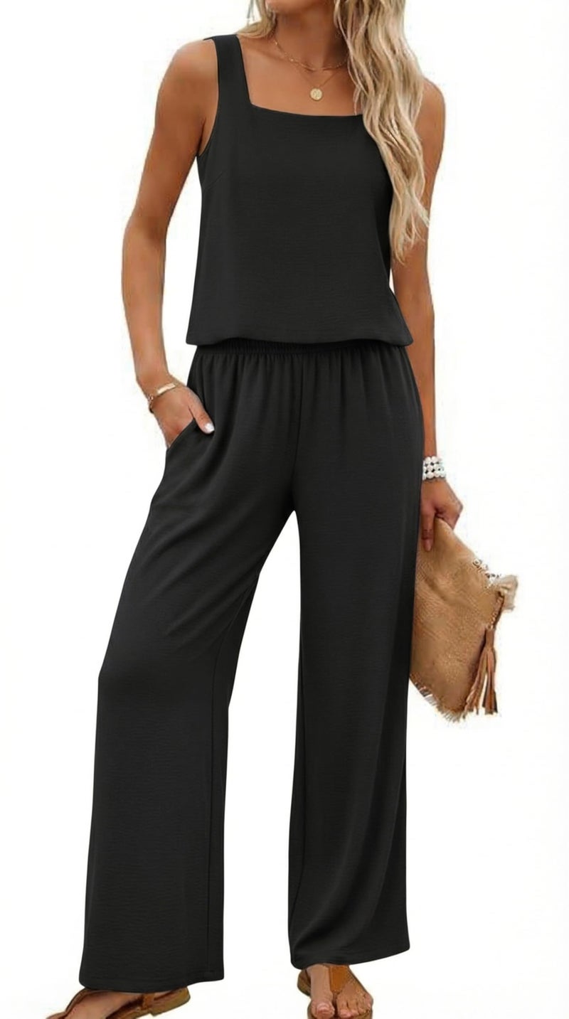 Lepunuo 2 Piece Sets for Women Summer Square Neck Sleeveless Crop Top Wide Leg Pants Matching Beach Vacation Sets - Image 1