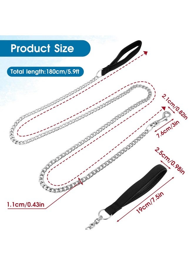Sliverdew Chain Heavy Duty Metal Dog Leash 6FT Stainless Steel Cuban Link Chain Labor Chew Proof Pet Leash Chain with Soft Padded Handle for Medium Big Dogs Walking,Traffic Training Traveling(20-100 lbs) - Image 2