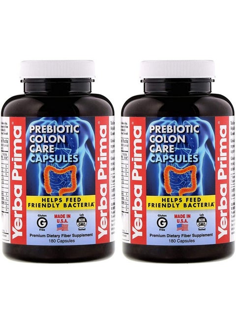 Prebiotic Colon Care Capsules Dietary Fiber 180 Count Pack Of 2 Five Forms Of Fiber Plus Fos Prebiotics Supplement Soluble  Insoluble For Regularity  Digestive Support