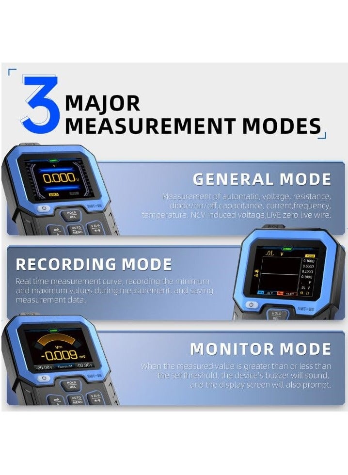 SYOSI متر الرقمي SYOSI، 10000 عدّ قابل للشحن، جهاز قياس الجهد التلقائي حتى 1000 فولت و10 أمبير، مختبر الجهد الذكي AC/DC مع وضع تسجيل ومراقبة البيانات، للمقاومة والسعة والثنائي - Image 5