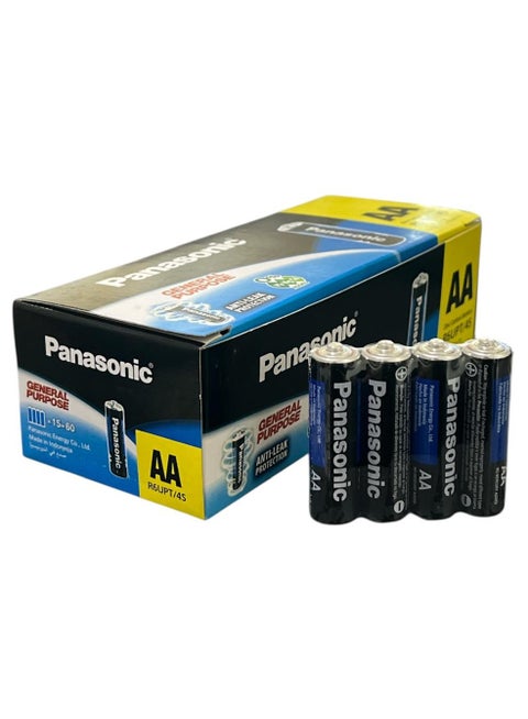 60 Pcs Panasonic AA Original Zinc Carbon Batteries (4×15), Anti-Leak Design 1.5V, Made in Indonesia