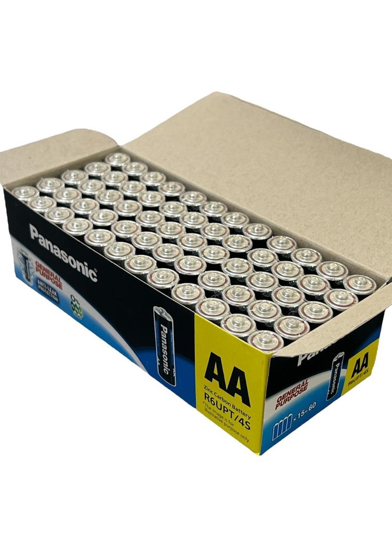 باناسونيك عدد 60 بطارية باناسونيك AA زنك كربون (4×15)، R6UPT/4S، R6S UM3، 1.5 فولت، تصميم مقاوم للتسرب، صنع في إندونيسيا  - Image 2