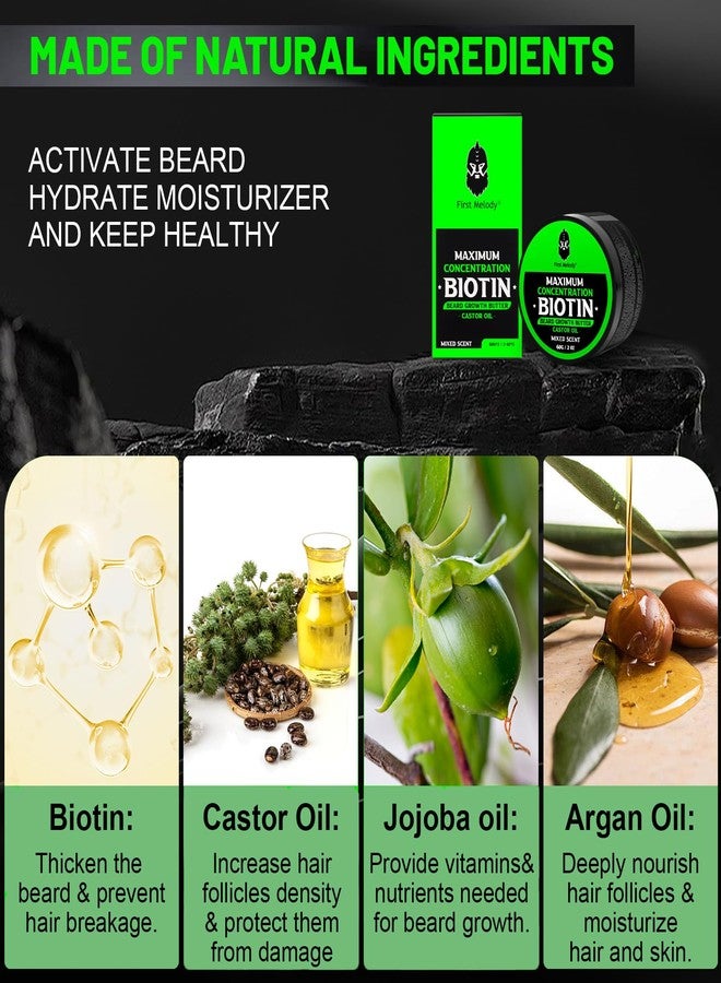 First Melody Beard Butter-Maximum Concentration Biotin,with Castor Oil and Argan & Jojoba Oils, Promotes Beard Growth, Styles, Strengthens & Softens Beards ,Unruly Beards While Relieving Itch,2 Ounce*2(2 Pack) - Image 4