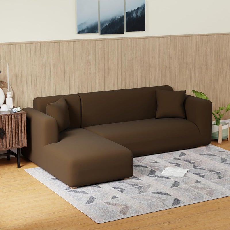 Lukzer غطاء أريكة مضاد للانزلاق بشكل L من لوكزر (بني سادة/ 185 سم-230 سم) - الجانب الأيسر (LHS) واقي مرن للأثاث لغرفة المعيشة - Image 1