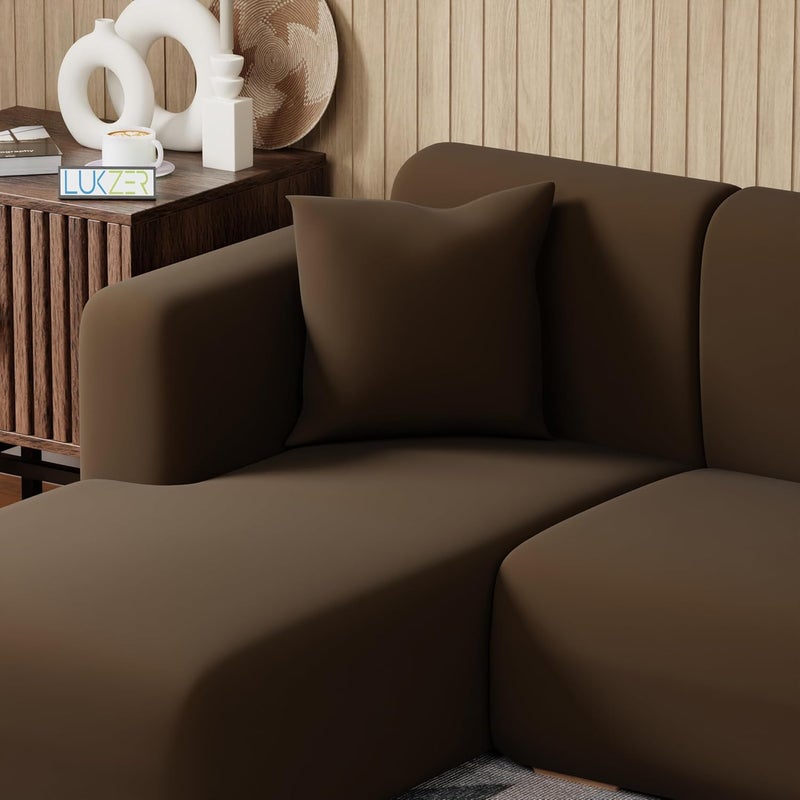 Lukzer غطاء أريكة مضاد للانزلاق بشكل L من لوكزر (بني سادة/ 185 سم-230 سم) - الجانب الأيسر (LHS) واقي مرن للأثاث لغرفة المعيشة - Image 4