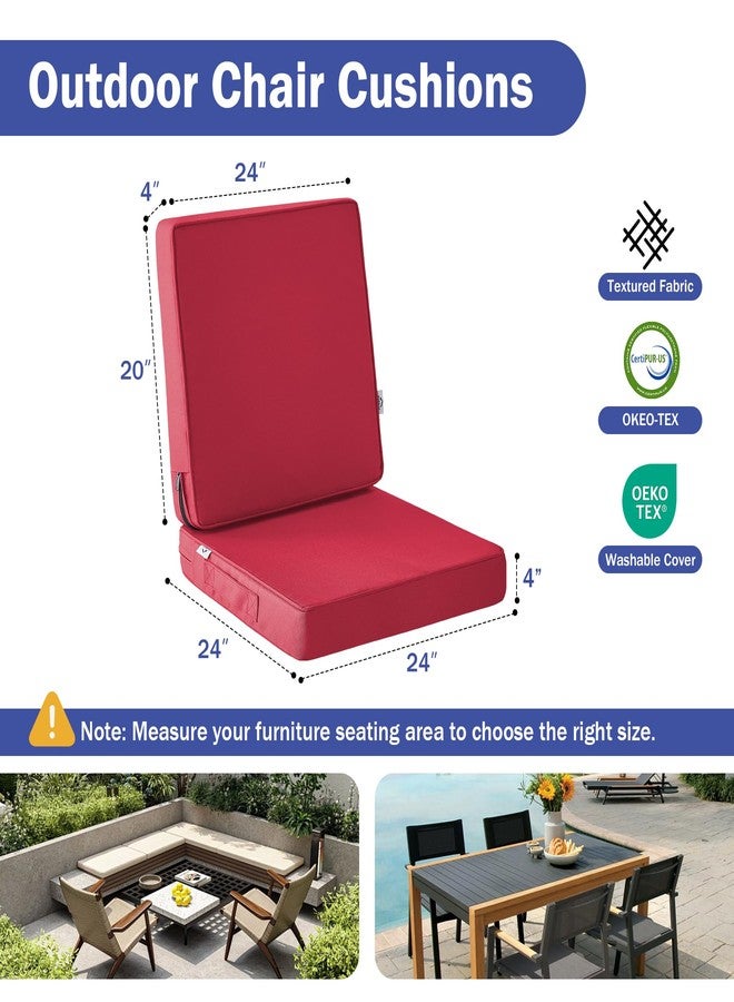IPYNBAP Outdoor Cushions, Outdoor Chair Cushions 24x24x4 Inch, Cushions for Outdoor Furniture with Removable Cover, Waterproof & Fade Resistant Outdoor Seat Cushions for Patio, Lawn, Burgundy - Image 2
