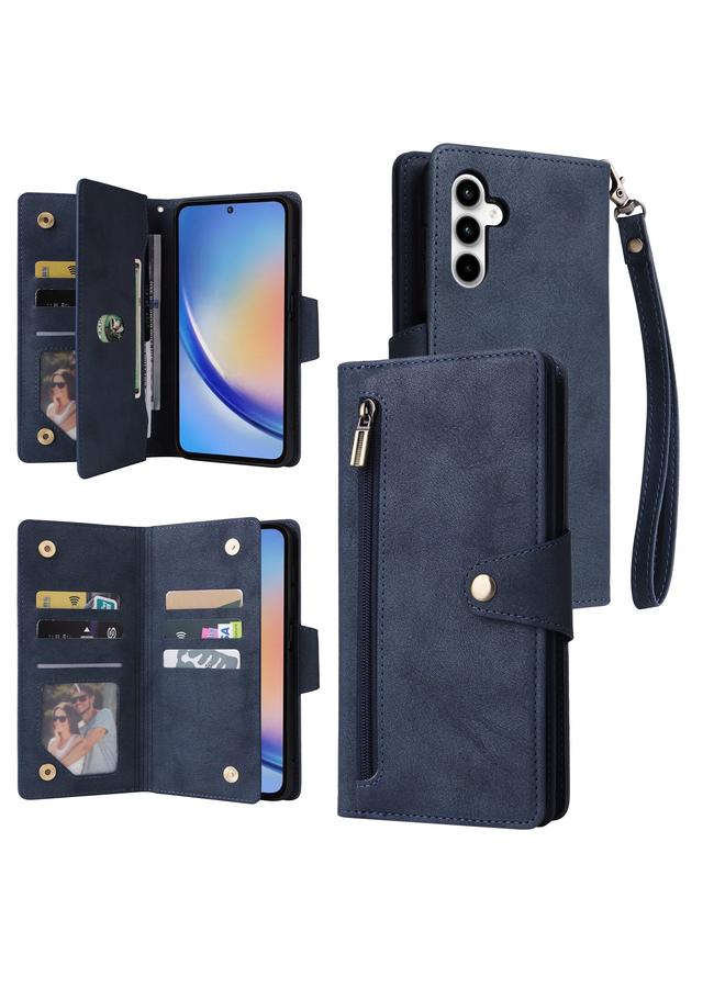 S-TOP Case For Samsung Galaxy A35 5G Rivet Buckle 9 Cards 3-Fold Wallet Leather Phone Case - Image 1