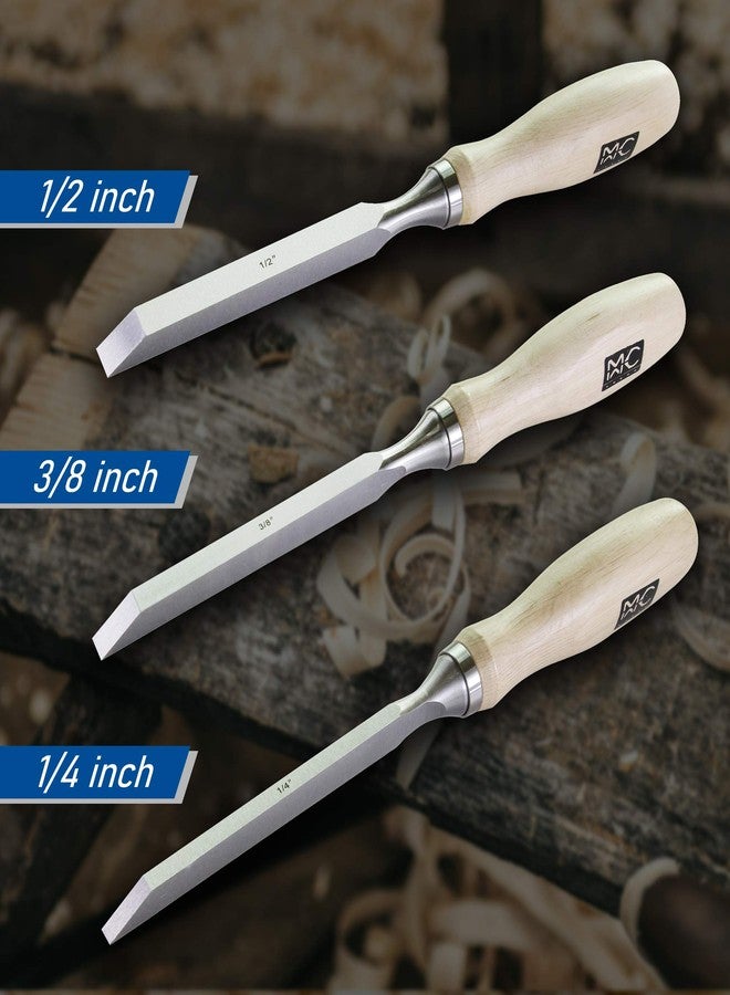 MKC Professional Woodworking Cabinetmakers Mortise Chisel set Chrome-Vanadium Steel with Hornbeam Handles for Carpentry, Woodworking, Carving, Craftsman, Set of 3, 1/4”, 3/8”,1/2” - Image 4