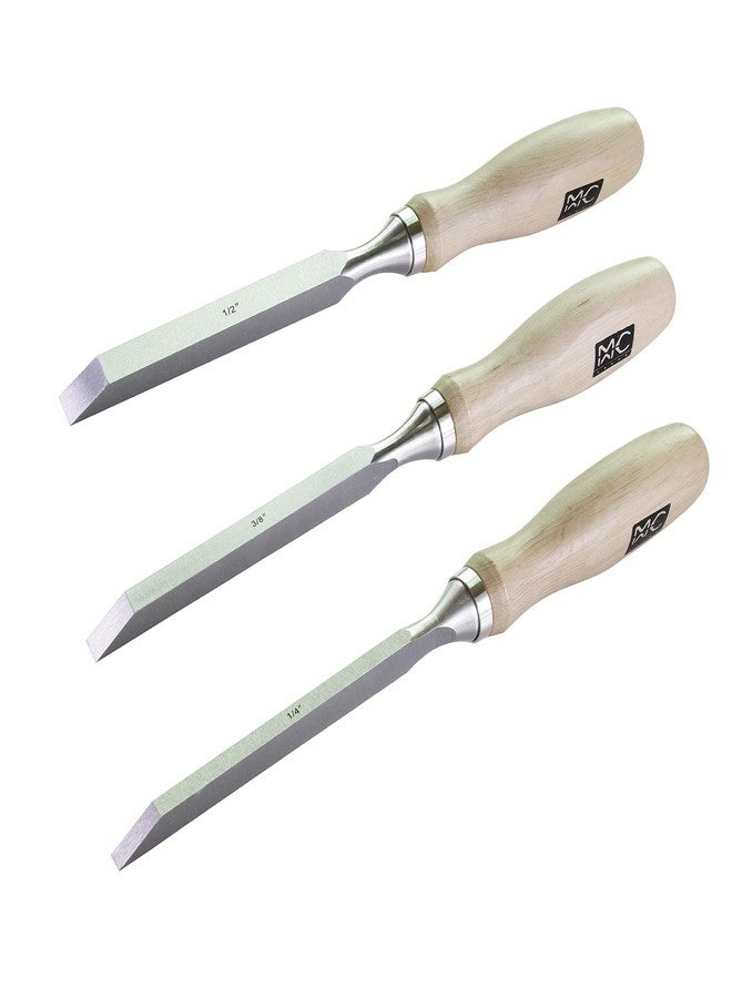 MKC Professional Woodworking Cabinetmakers Mortise Chisel set Chrome-Vanadium Steel with Hornbeam Handles for Carpentry, Woodworking, Carving, Craftsman, Set of 3, 1/4”, 3/8”,1/2” - Image 1