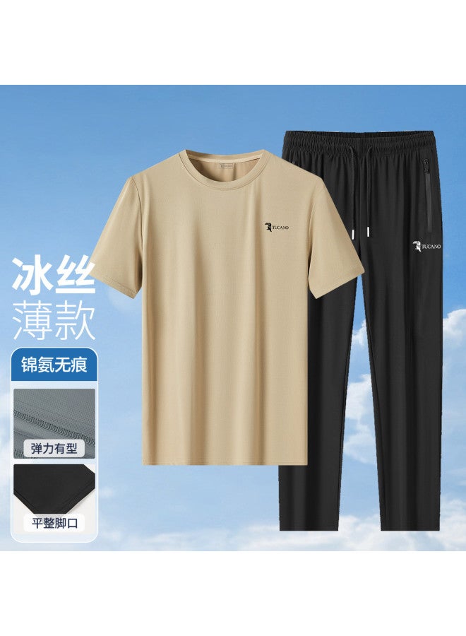 Tucano summer Ice Silk Two-piece Set For Middle-aged Men - Lightweight Outdoor Park Leisure Sportswear - Image 2
