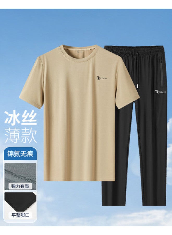 Tucano summer Ice Silk Two-piece Set For Middle-aged Men - Lightweight Outdoor Park Leisure Sportswear - Image 1