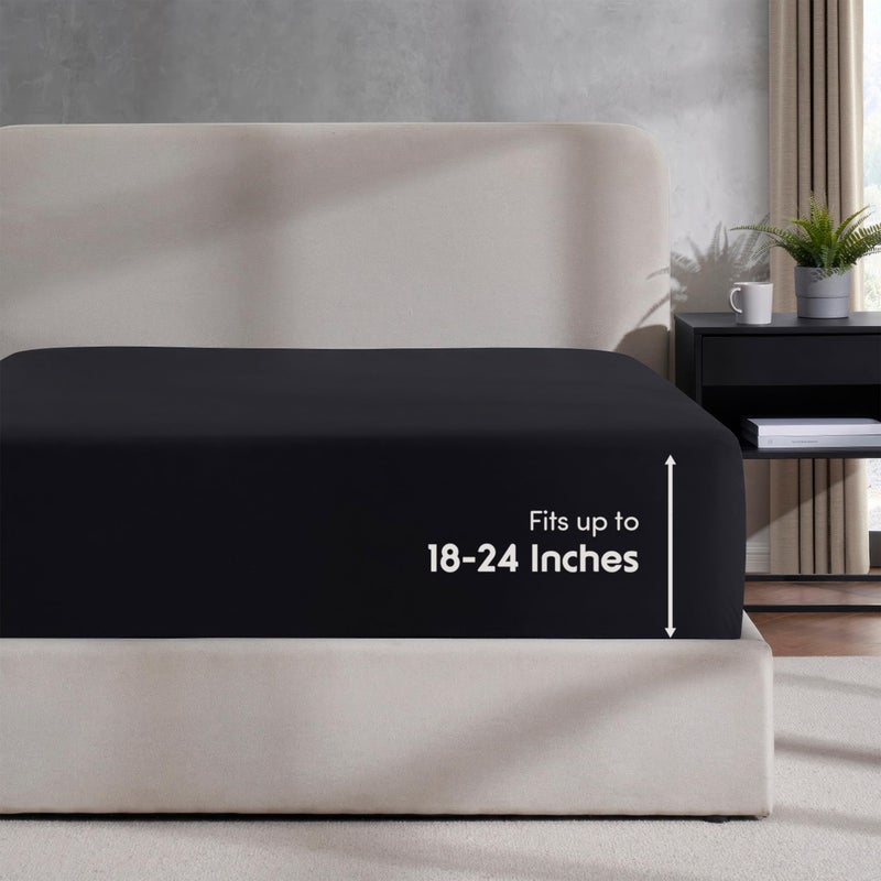 Nestl Black California King Fitted Sheet Extra Deep Pocket Hotel Luxury Cal King Fitted Sheet Only Easily Fits 18 to 24 Inch Mattress Super Soft WrinkleFree and Breathable with Corner Straps