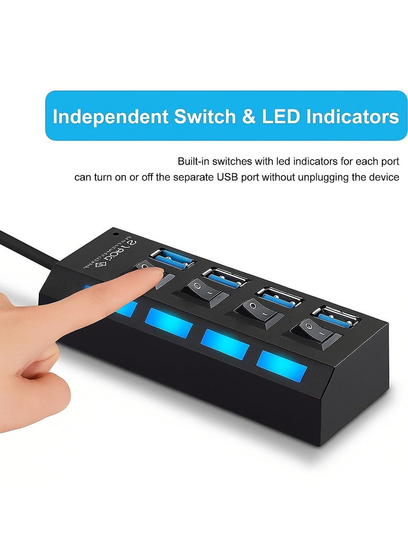 بورتز موزع USB 3.0 بأربعة منافذ مع مؤشر LED ومفتاح - Image 2