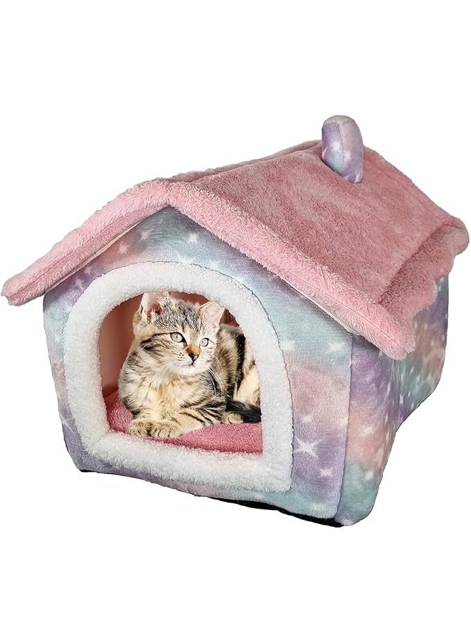 أن ان سي بيتس سرير للحيوانات الأليفة للقطط الصغيرة والمتوسطة الحجم، سرير قطط دافئ في الشتاء، وعش مريح للحيوانات الأليفة بتصميم على شكل منزل، ووسادة قابلة للإزالة، وقاعدة مضادة للانزلاق (50 سم) - Image 1