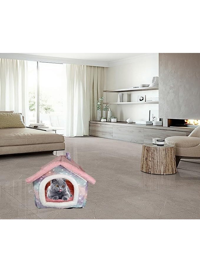أن ان سي بيتس سرير للحيوانات الأليفة للقطط الصغيرة والمتوسطة الحجم، سرير قطط دافئ في الشتاء، وعش مريح للحيوانات الأليفة بتصميم على شكل منزل، ووسادة قابلة للإزالة، وقاعدة مضادة للانزلاق (50 سم) - Image 5
