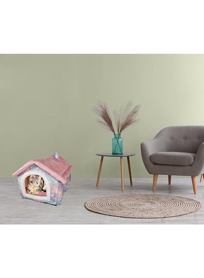 أن ان سي بيتس سرير للحيوانات الأليفة للقطط الصغيرة والمتوسطة الحجم، سرير قطط دافئ في الشتاء، وعش مريح للحيوانات الأليفة بتصميم على شكل منزل، ووسادة قابلة للإزالة، وقاعدة مضادة للانزلاق (50 سم) - Image 3