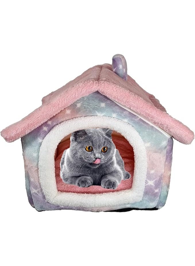 أن ان سي بيتس سرير للحيوانات الأليفة للقطط الصغيرة والمتوسطة الحجم، سرير قطط دافئ في الشتاء، وعش مريح للحيوانات الأليفة بتصميم على شكل منزل، ووسادة قابلة للإزالة، وقاعدة مضادة للانزلاق (50 سم) - Image 4