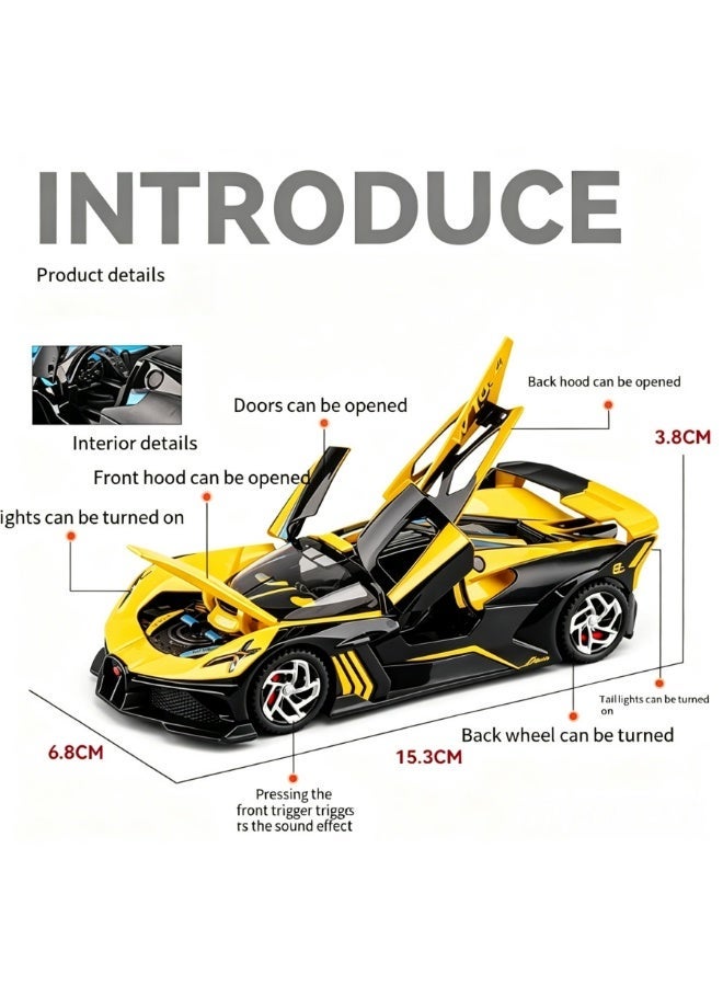 Bugatti High-Detail Alloy Car Model with Realistic Lighting  Sound Effects, 1:32 Scale Die-Cast Vehicle, Collectible Display Model for Adults  Kids - Image 2
