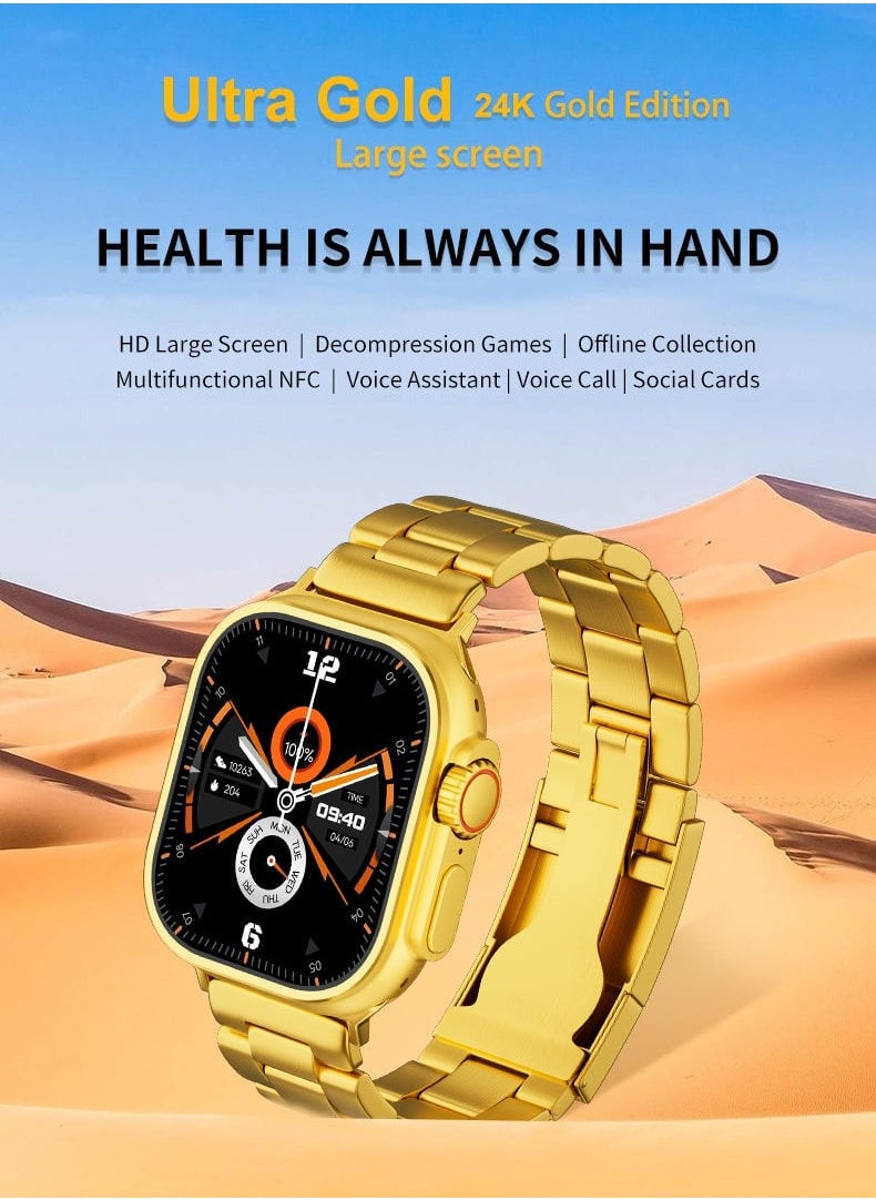 AROAQ - Ultra Gold Smart Watch Wireless Charging Bracelet, Bluetooth Call, Wireless Charging, Fitness Tracking with High Memory and Efficient Response - Image 1