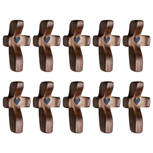 Yookin Cross My Heart/Encouragement Gift Wood Comfort Stress Relief Cross for Clutching, Clinging and Praying Religious Gift(Black 10pcs) - Image 1