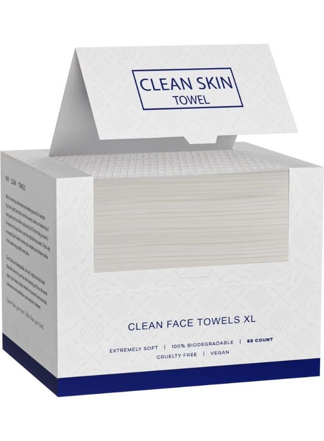 CLEAN SKIN Disposable Face Towels, Clean Skin Towels for Makeup Removal, Ultra Soft, Thick & Absorbent, Face Wipes for Cleansing & Daily Skincare, Biodegradable, 50 Count(1 Box) - Image 1