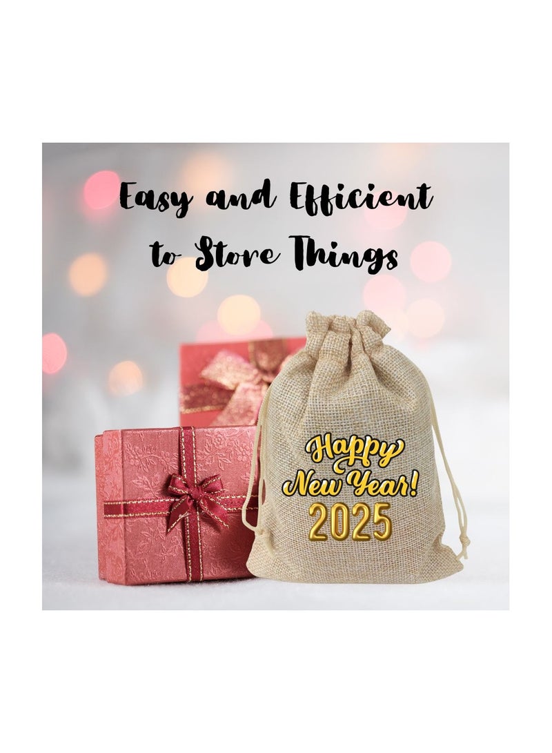 PRINTSHOP4ME New Year Jute Burlap Gift Bags–Set Of 12 Reusable Eco-Friendly Drawstring Sacks–Perfect For New Year Celebrations,Festive Gifting And Party Favors  - Image 5
