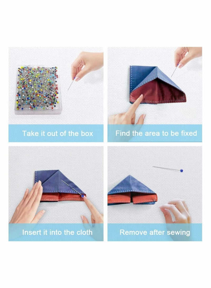 دبابيس خياطة ELECDON للأقمشة، دبابيس مستقيمة برؤوس زجاجية ملونة بطول 1.5 بوصة، للتنجيد، الأقمشة، الحرير، خياطة الملابس وزينة المجوهرات DIY (500 قطعة) - Image 5