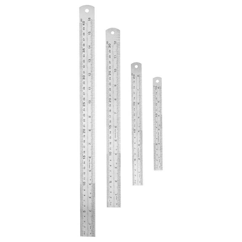 Stainless Steel Ruler Set 4Pcs 15 20 30 40cm Double Sided Metric Imperial Scale - Image 1