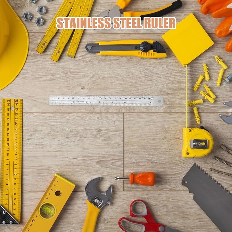 Stainless Steel Ruler Set 4Pcs 15 20 30 40cm Double Sided Metric Imperial Scale - Image 5