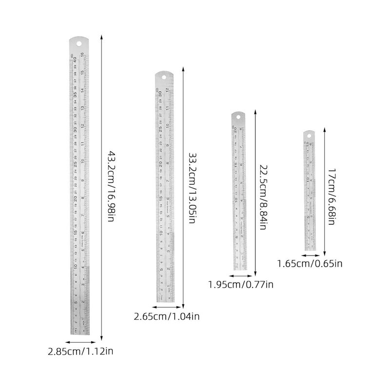 Stainless Steel Ruler Set 4Pcs 15 20 30 40cm Double Sided Metric Imperial Scale - Image 3