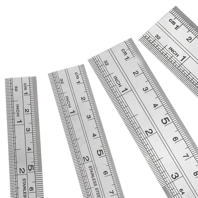 Stainless Steel Ruler Set 4Pcs 15 20 30 40cm Double Sided Metric Imperial Scale - Image 4