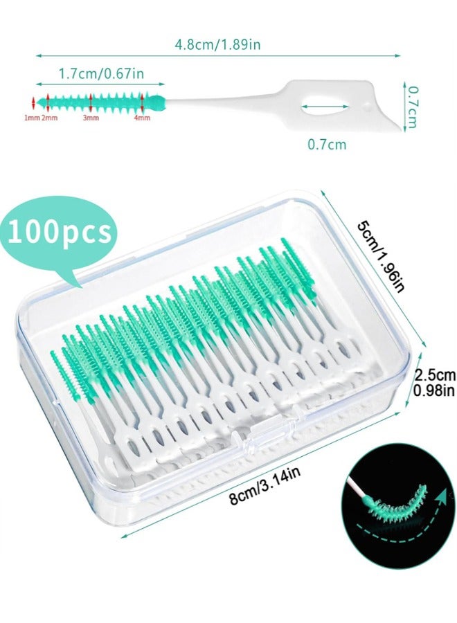 فراشي ما بين الأسنان ثنائية الاستخدام، 100 قطعة أعواد أسنان ناعمة بين فرشاة الأسنان المحمولة لتنظيف الفم والأسنان - Image 2