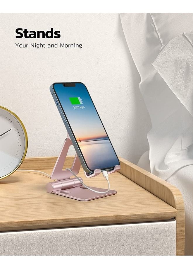 PADOM - Padom Cell Phone Stand, Fully Foldable Adjustable Desktop Phone Holder Cradle Dock Compatible with Phone 13 12 11 Pro Xs Xr X 8, Nintendo Switch Tablets (7-10") All Phones - Rose Gold - Image 1