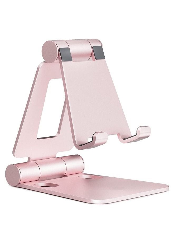 PADOM - Padom Cell Phone Stand, Fully Foldable Adjustable Desktop Phone Holder Cradle Dock Compatible with Phone 13 12 11 Pro Xs Xr X 8, Nintendo Switch Tablets (7-10") All Phones - Rose Gold - Image 1