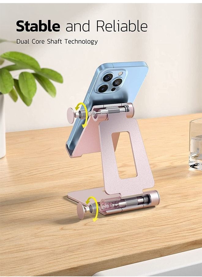 PADOM - Padom Cell Phone Stand, Fully Foldable Adjustable Desktop Phone Holder Cradle Dock Compatible with Phone 13 12 11 Pro Xs Xr X 8, Nintendo Switch Tablets (7-10") All Phones - Rose Gold - Image 1