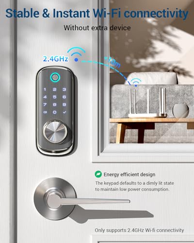TEEHO WiFi Smart Door Lock - TEEHO Fingerprint Keyless Entry Lock for Front Door - Built in Wi-Fi Smart Deadbolt - APP Remote Control - IP65 Weatherproof - ANSI Grade 2 - Bright Nickel - Image 3