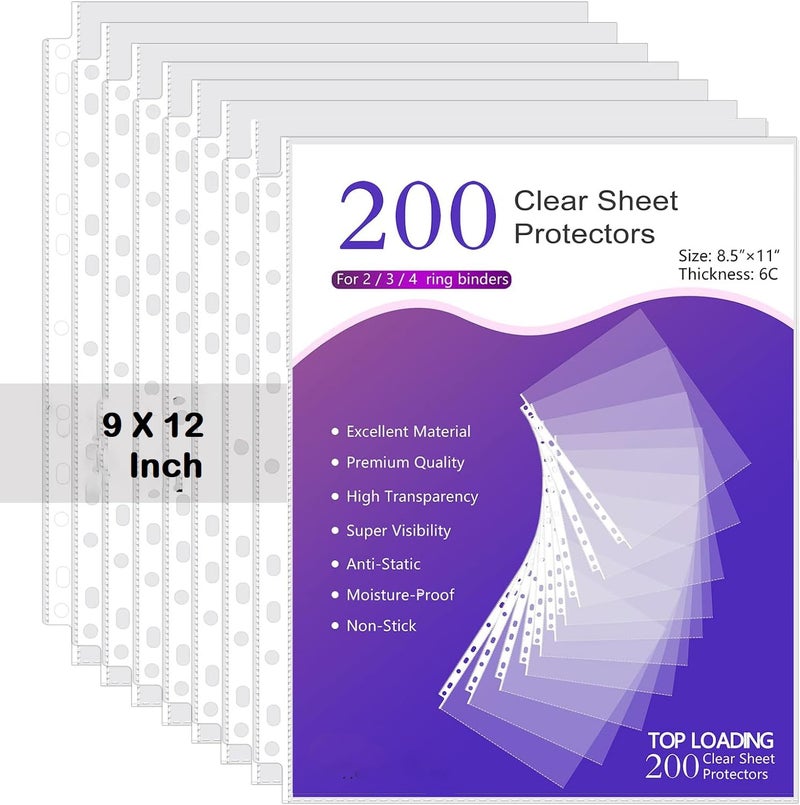 Shuban A4 Transparent Sheet Protectors – Top Loading, Clear, Reinforced 11-Hole Plastic Sleeves, Acid-Free & Archival Safe for Documents, Certificates & Photos (200 Pcs) - Image 1